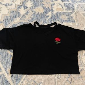 Black crop top with rose embroidery